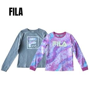 073 Fila Kids Long Sleeve Gray & Tie-Dye Shirts (Set of Two)